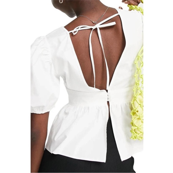 Topshop peplum poplin puff sleeve blouse in White Size 4 - Picture 2 of 5
